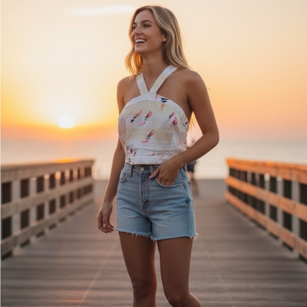 Aerie halter sailboat crop top NWOT boat pattern size large L RN 54485 nautical